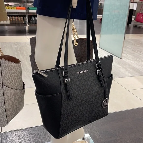 MICHAEL KORS CHARLOTTE LARGE TOP ZIP TOTE BLACK - Picture 8 of 16